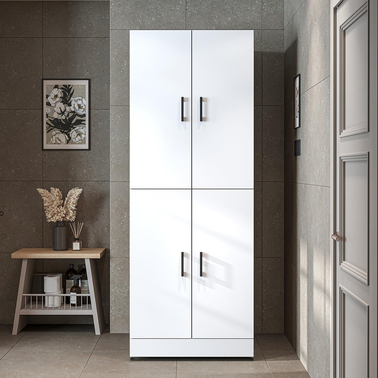 ROOMART Dora Armoire de machine à laver, pour sèche-linge et machine à laver, en 4 couleurs, avec portes et planche coulissante (chêne anthracite)