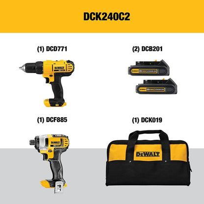 2026 Perceuse-visseuse sans fil 20V MAX 1.3 Ah + Visseuse à chocs DeWALT – Kit combiné DCK240C2