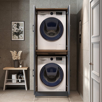 ROOMART Dora Armoire de machine à laver, pour sèche-linge et machine à laver, en 4 couleurs, avec portes et planche coulissante (chêne anthracite)