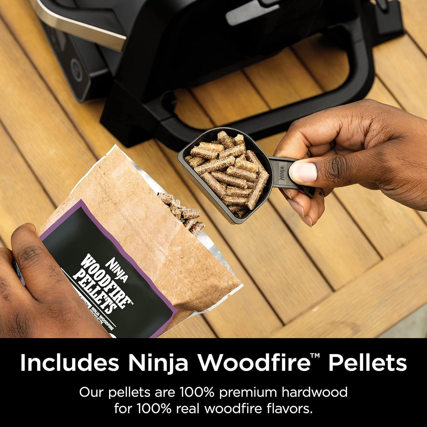 Ninja Woodfire Pro Gril et fumoir 7 en 1 avec thermomètre, friteuse à air, barbecue, pâtisserie, grillades, grillades, barbecue électrique portable pour extérieur, gris