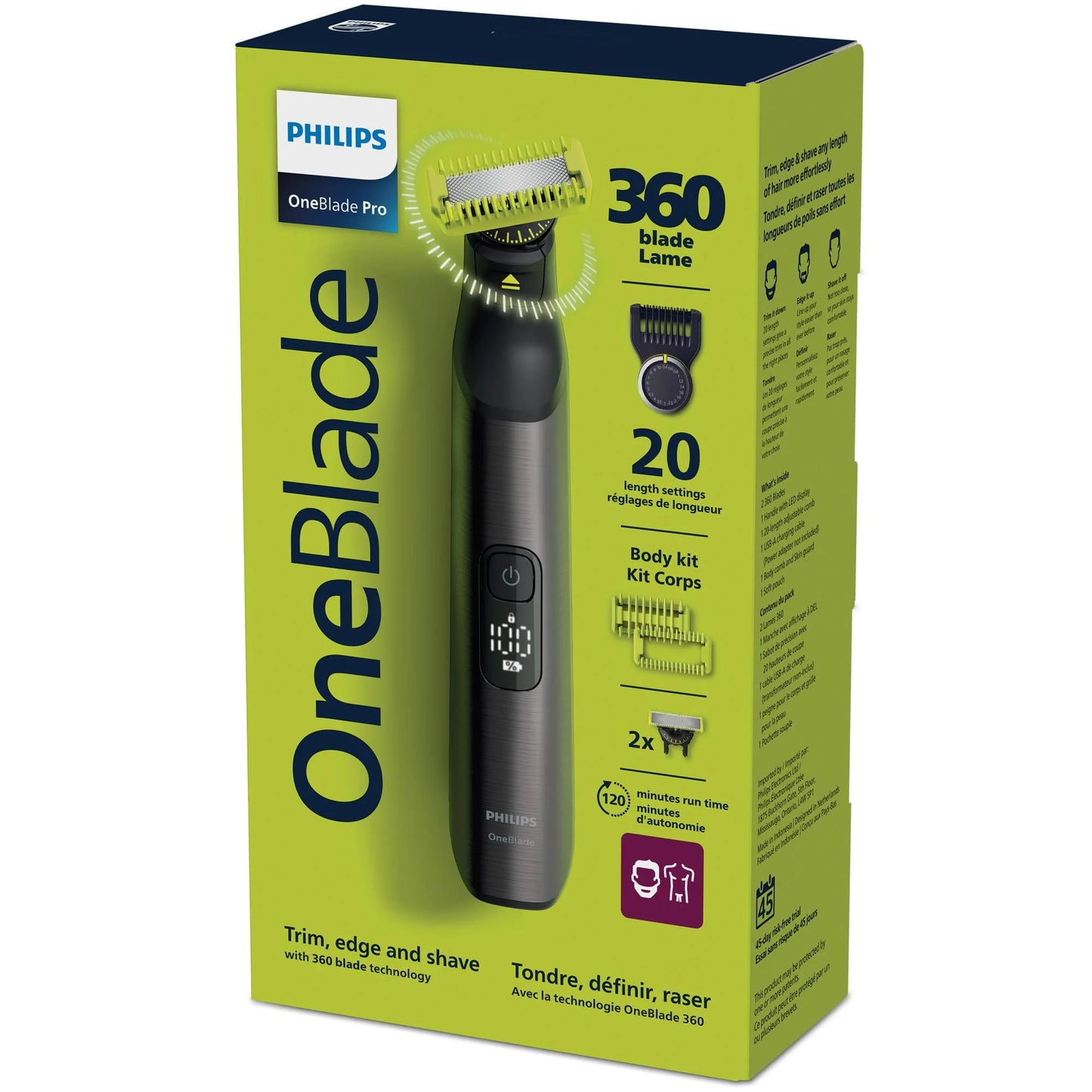 2026 Philips OneBlade 360 Pro, Wet & Dry, coupe, contourne et rase avec le peigne de précision 20 longueurs et l'affichage LED, QP6552/15