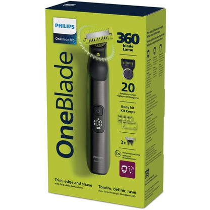 2026 Philips OneBlade 360 Pro, Wet & Dry, coupe, contourne et rase avec le peigne de précision 20 longueurs et l'affichage LED, QP6552/15
