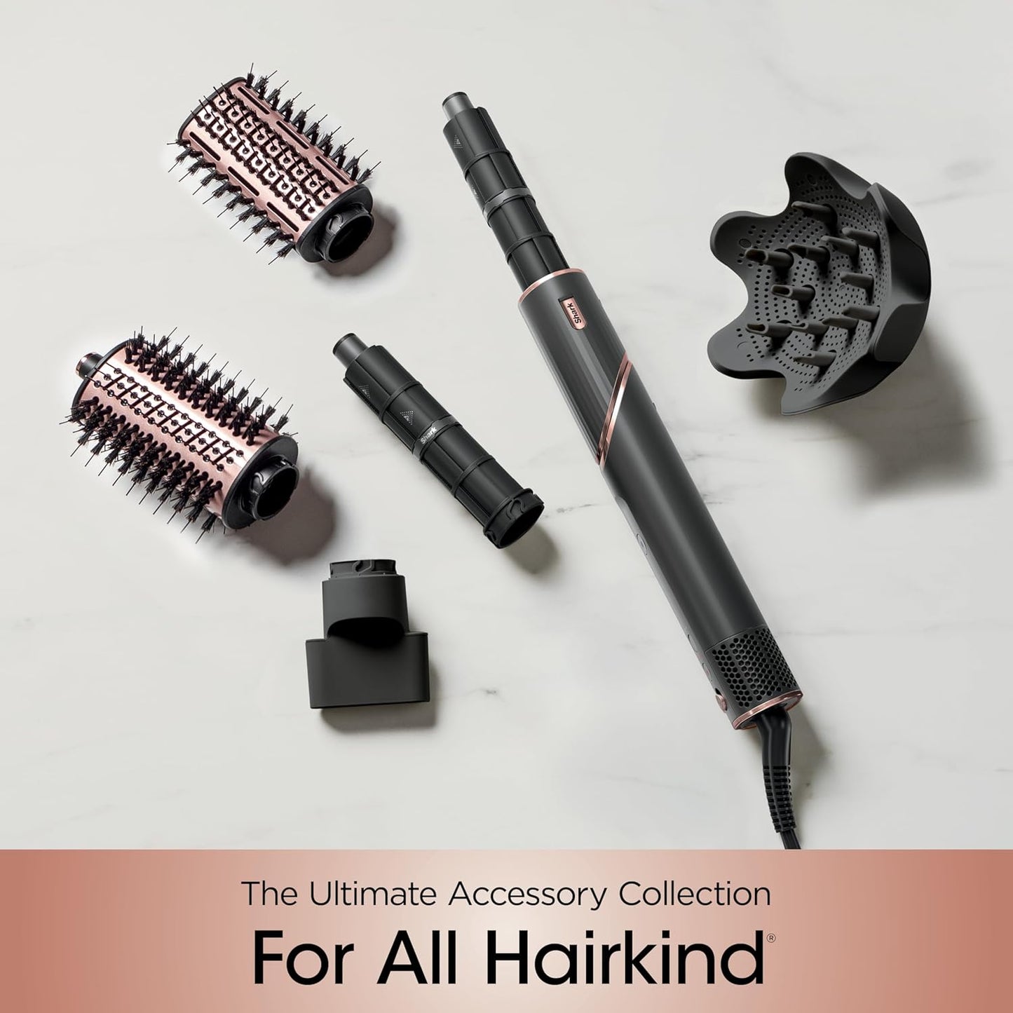 2026 Système de coiffage et de séchage Shark HD430 FlexStyle, sèche-cheveux brosse puissant et multi-styler avec boucleurs Auto-Wrap, brosse plate, brosse ovale et embout concentrateur, coloris Stone