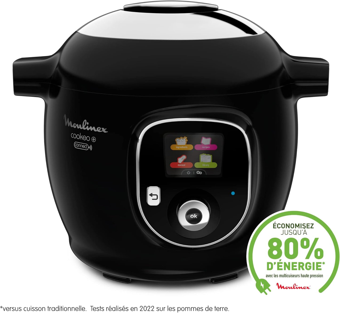 Connect Multicuiseur Intelligent Haute Pression Balance et Moule Inclus 6L 200 Recettes 6 Modes de Cuisson Guide Pas à Pas Application Mon Cookeo CE859800, 6 liters, Noir