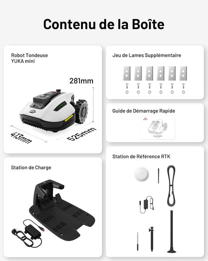 MAMMOTION YUKA Mini 500 Robot Tondeuse sans Fil Périphérique, NetRTK+Vision, Aucune Antenne RTK Requise, Recommandé 500 m², Max. 700 m², Pente à 50%, Cartographie Automatique, avec Module 4G