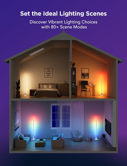 2026 Lampadaire Govee 2 avec Matter, LED RGBIC, Blanc Chaud et Froid, Compatible Alexa, 1725 lm, Synchronisation Musique, Modes Scènes, Lampadaire Intelligent pour Salon et Chambre, Noir (1 Pièce)