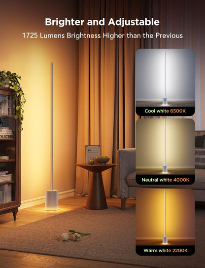 2026 Lampadaire Govee 2 avec Matter, LED RGBIC, Blanc Chaud et Froid, Compatible Alexa, 1725 lm, Synchronisation Musique, Modes Scènes, Lampadaire Intelligent pour Salon et Chambre, Noir (1 Pièce)