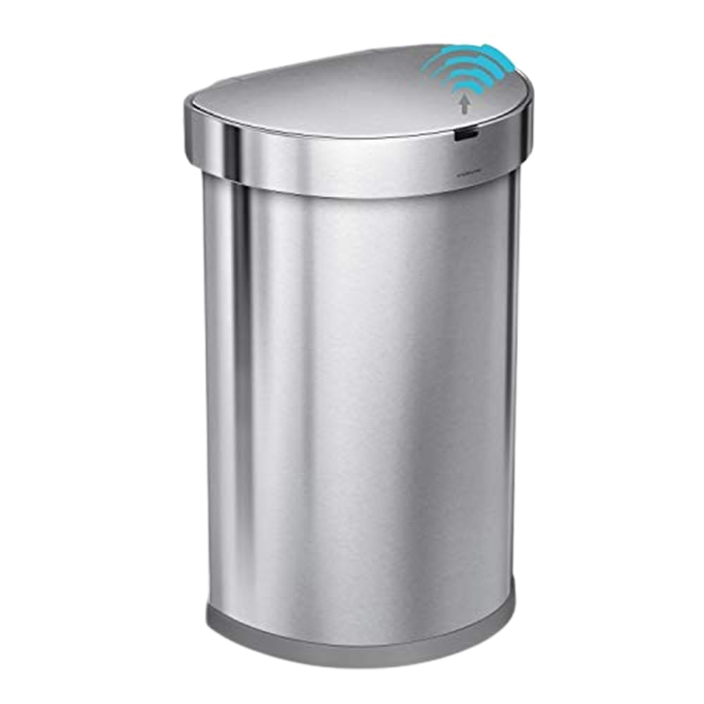 2026 Simplehuman Poubelle de Cuisine Semi-Ronde à Ouverture au Pied 60 Litres avec Couvercle à Fermeture Douce, Acier Inoxydable Brossé