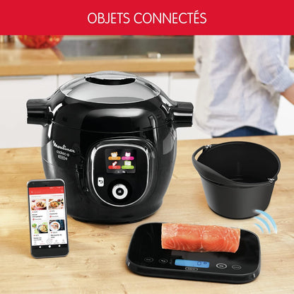 Connect Multicuiseur Intelligent Haute Pression Balance et Moule Inclus 6L 200 Recettes 6 Modes de Cuisson Guide Pas à Pas Application Mon Cookeo CE859800, 6 liters, Noir