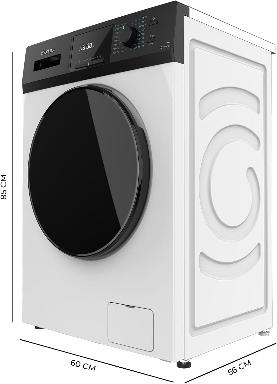 Cecotec Lave-Linge 9Kg Chargement Frontal Bolero Dresscode 9410 Inverter A. 1900W, 1400 tr/min Réglable, 16 Programmes, Faible Consommation d'Énergie, Vapeur, Stérilisation du Linge