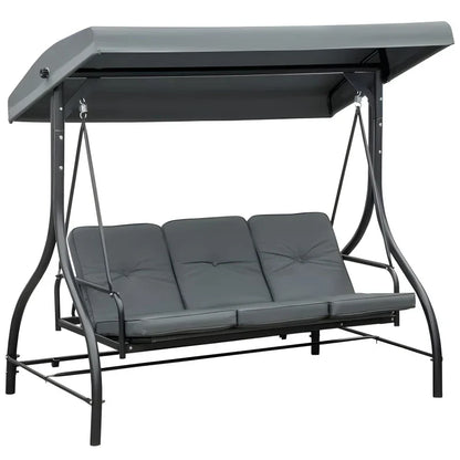 Balancelle de jardin 3 places convertible matelas fourni gris mtal noir -