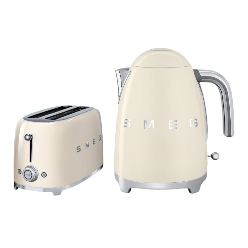 2026 Smeg TSF02CRUK & KLF01CRUK – Ensemble Grille-Pain 4 Tranches & Bouilloire 1,7L Style Rétro Années 50, Édition Limitée Crème