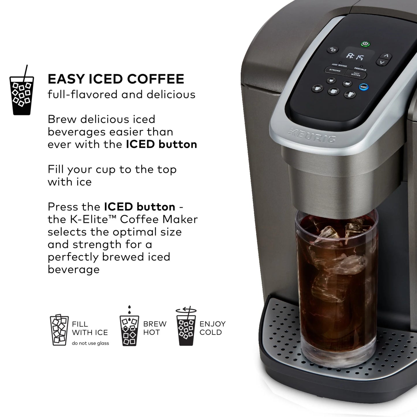 2026 Keurig K-Elite – Machine à Café à Dosettes K-Cup à Portion Unique, Finition Brossée Slate, Programmable pour Café Chaud et Glacé