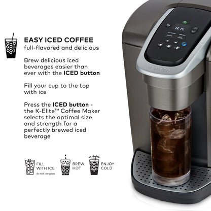 2026 Keurig K-Elite – Machine à Café à Dosettes K-Cup à Portion Unique, Finition Brossée Slate, Programmable pour Café Chaud et Glacé