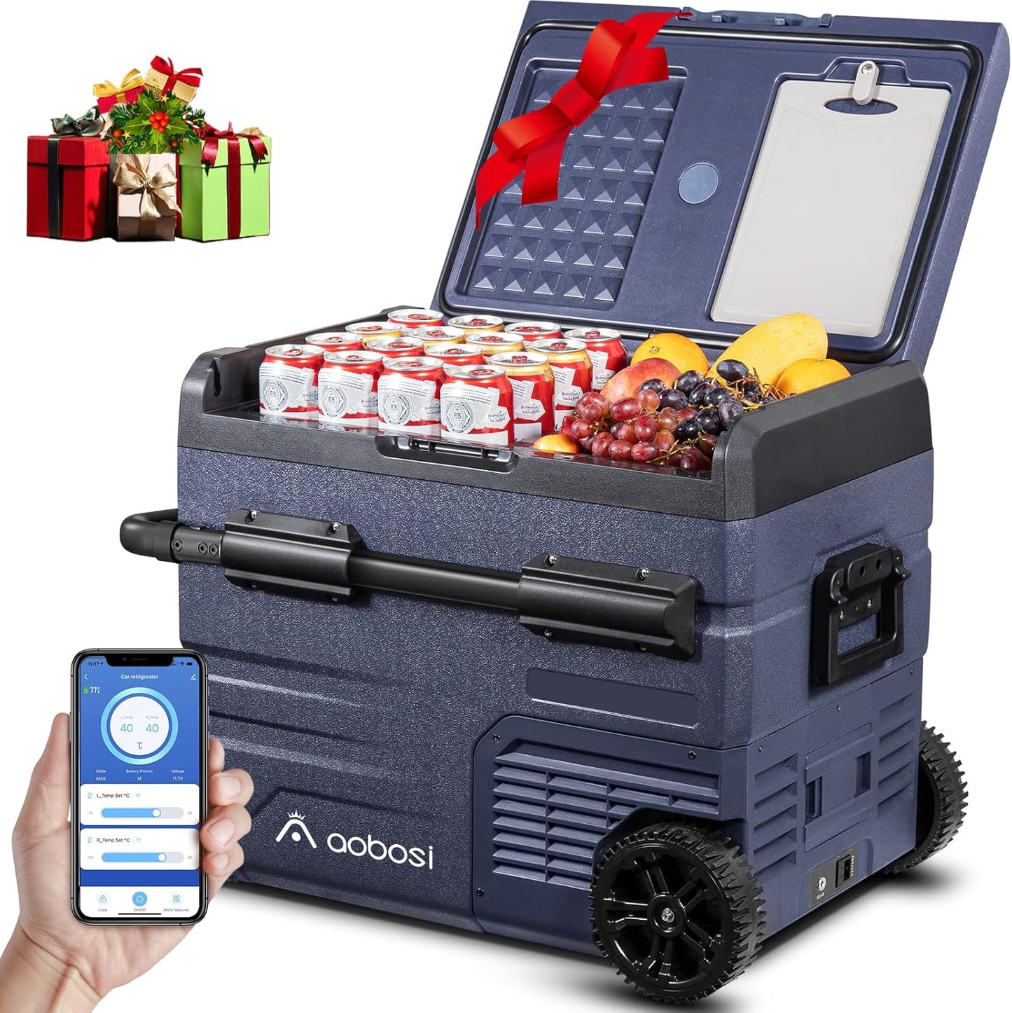 115L Glaciere Electrique Double Zone,Glaciere a Compression WiFi APP,12 V/24 V et 100-240 V Frigo Camping,-20 ℃ à 20 ℃,pour Voiture,Camion,Bateau,Camping,Car,Caravanes,Voyageant,Maison