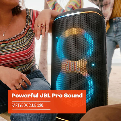 PartyBox Club 120,Enceinte portable de soirée,poignée pliable ergonomique,jeu de lumières,12 heures d'autonomie,résistante aux éclaboussures IPX4,noir,Prise européenne (Type C) -