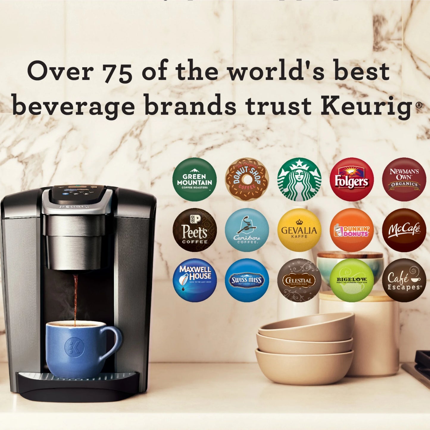 2026 Keurig K-Elite – Machine à Café à Dosettes K-Cup à Portion Unique, Finition Brossée Slate, Programmable pour Café Chaud et Glacé