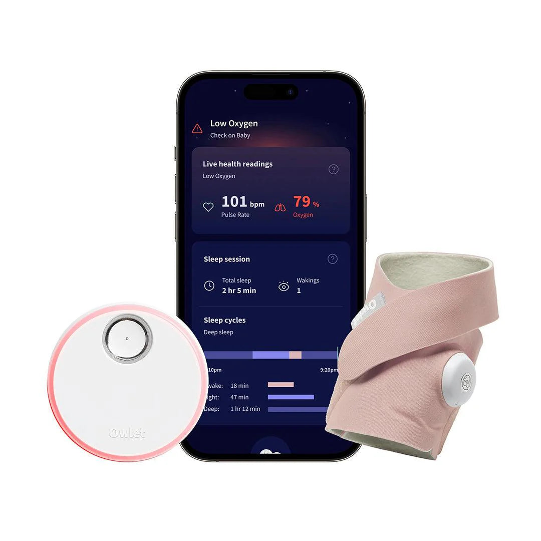 2026 Owlet Dream Sock™ – Moniteur Bébé Intelligent avec Surveillance en Temps Réel du Pouls, de l’Oxygène et du Sommeil – Couleur Rose Poudré