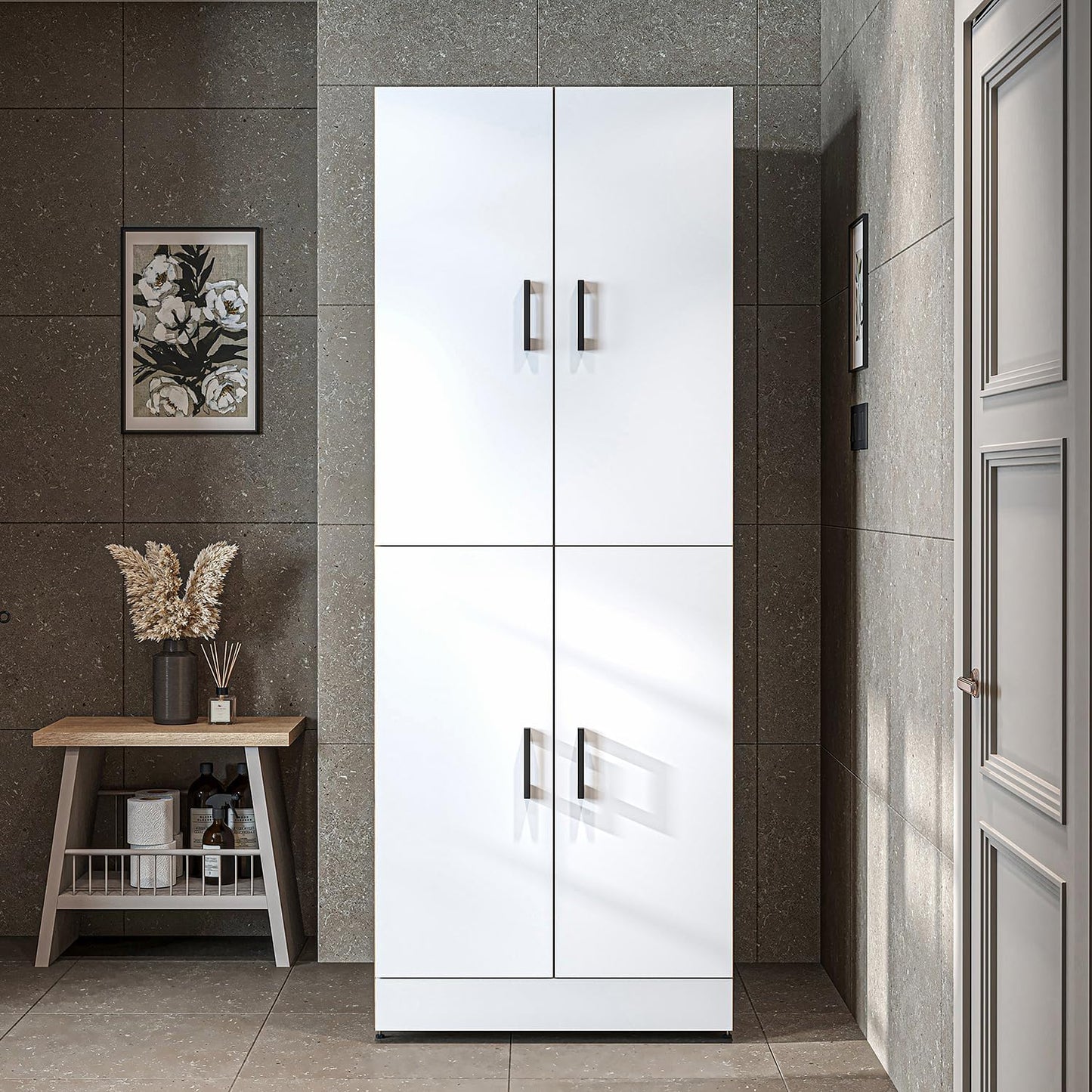 ROOMART Dora Armoire de machine à laver, pour sèche-linge et machine à laver, en 4 couleurs, avec portes et planche coulissante (chêne anthracite)