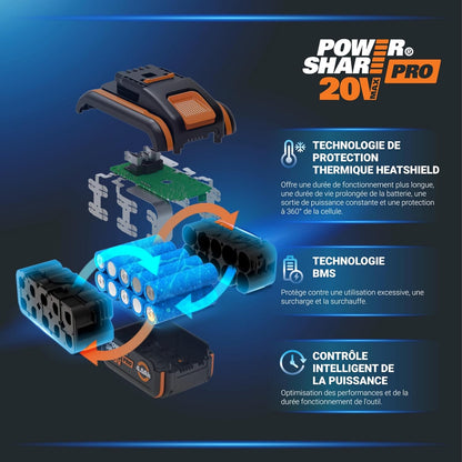 WORX Tondeuse à Gazon sans Fil 40 V (2 x 20 V) Max 40cm WG734E Idéale pour Un Jardin jusqu'à 500m², Powershare, 4 Ah, Technologie IntelliCut Hauteur de Coupe 20-80mm
