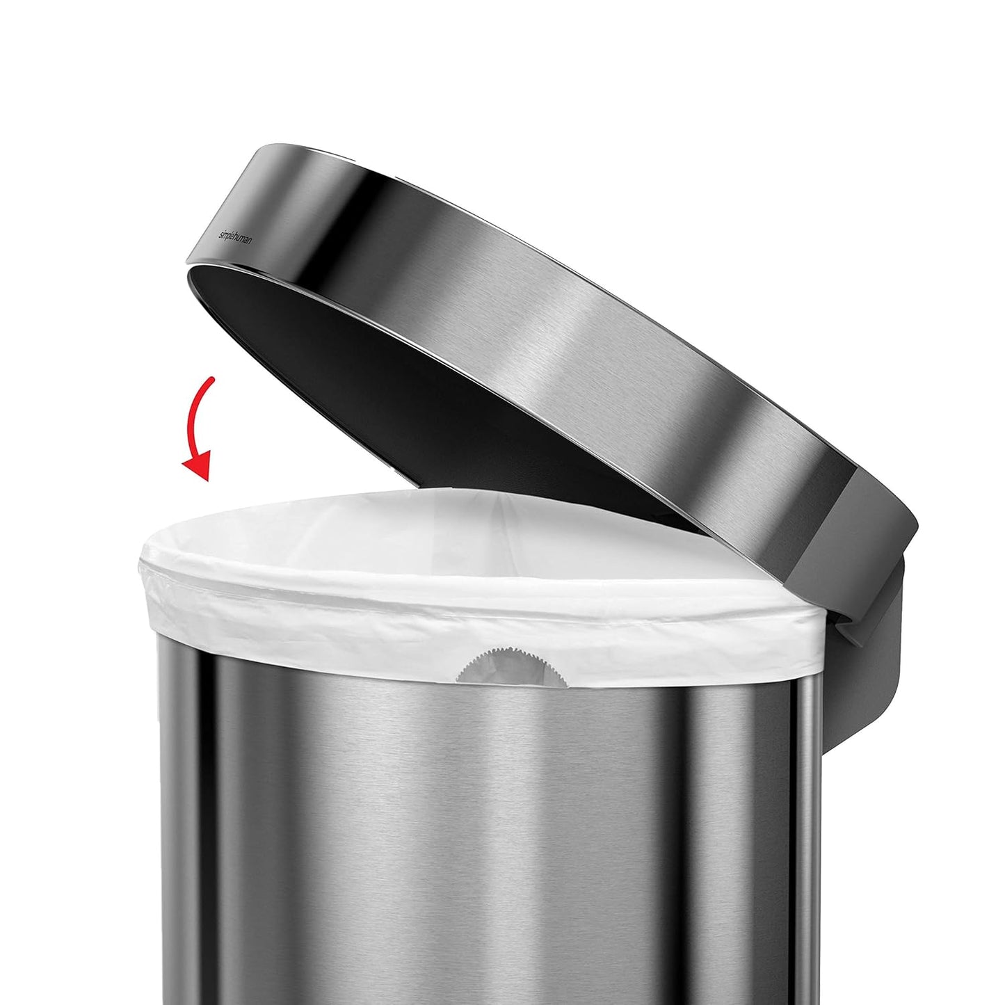 2026 Simplehuman Poubelle de Cuisine Semi-Ronde à Ouverture au Pied 60 Litres avec Couvercle à Fermeture Douce, Acier Inoxydable Brossé