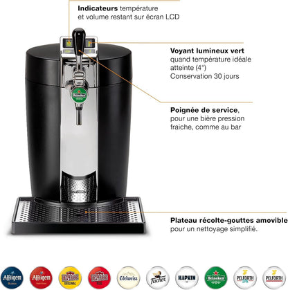 BEERTENDER Machine à bière pression, Compatible avec les fûts de 5 L, Tireuse à bière, Pompe à bière, Indicateur température, Indicateur volume restant VB700800
