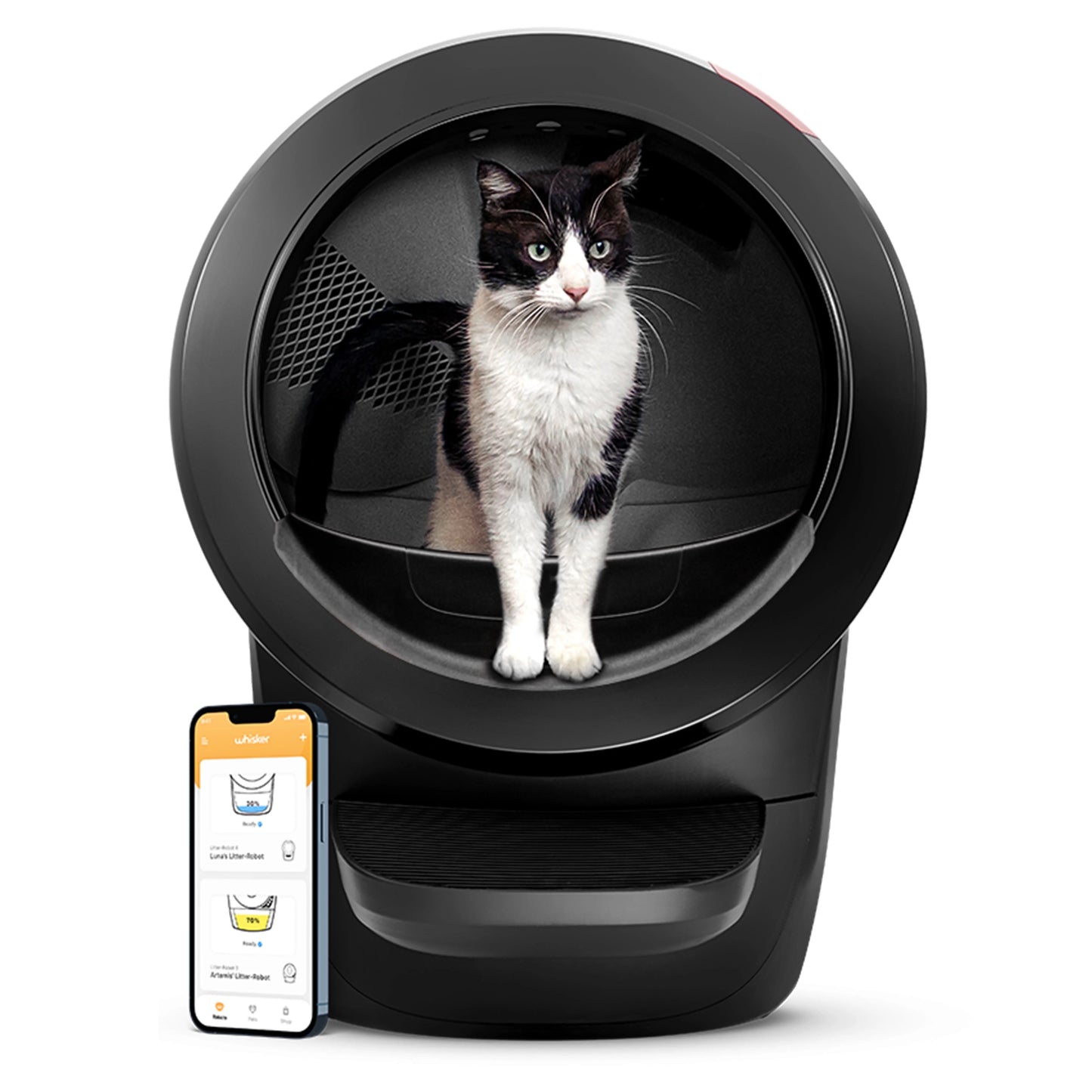 2026 Whisker Litter-Robot 4 avec Marchepied – Bac à Litière Automatique Auto-nettoyant pour Chats, Noir, Technologie Avancée pour un Confort Optimal et Contrôle Intelligent des Déchets
