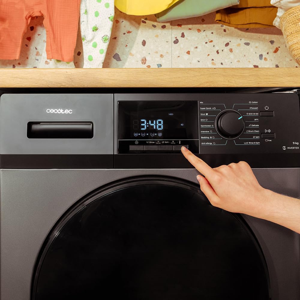Cecotec Lave-Linge 9Kg Chargement Frontal Bolero Dresscode 9410 Inverter A. 1900W, 1400 tr/min Réglable, 16 Programmes, Faible Consommation d'Énergie, Vapeur, Stérilisation du Linge