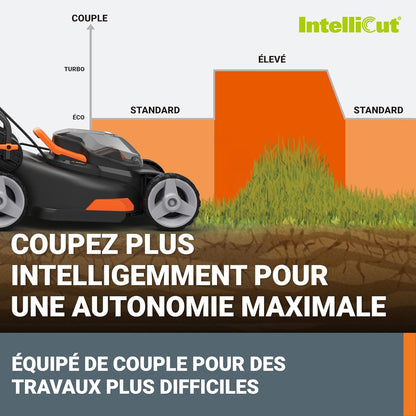 WORX Tondeuse à Gazon sans Fil 40 V (2 x 20 V) Max 40cm WG734E Idéale pour Un Jardin jusqu'à 500m², Powershare, 4 Ah, Technologie IntelliCut Hauteur de Coupe 20-80mm