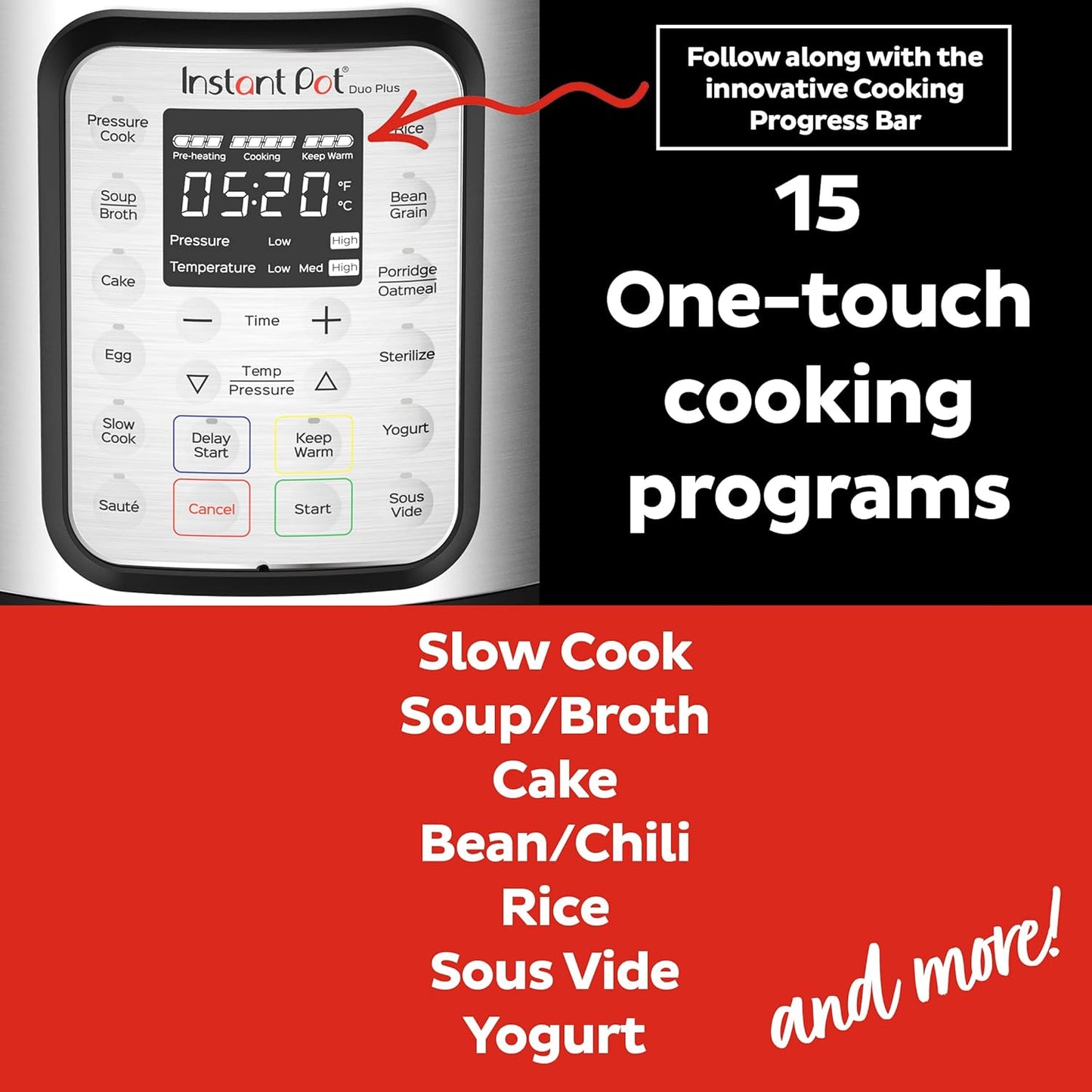 2026 Instant Pot Duo Plus 9-en-1 Multicuiseur, Autocuiseur, Slow Cooker, Cuiseur de Riz, Vapeur, Sauté, Yaourtière, Maintien au Chaud et Stérilisateur, Application Incluse avec Plus de 800 Recettes, Acier Inoxydable, 6 Quarts