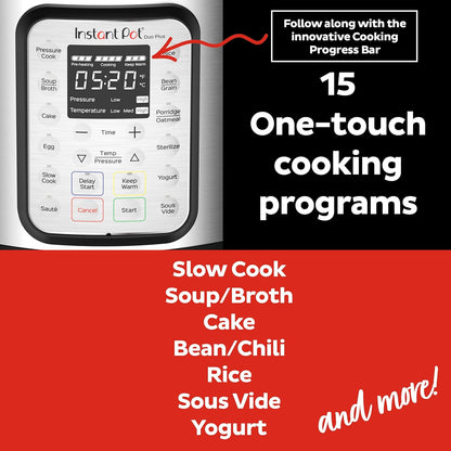 2026 Instant Pot Duo Plus 9-en-1 Multicuiseur, Autocuiseur, Slow Cooker, Cuiseur de Riz, Vapeur, Sauté, Yaourtière, Maintien au Chaud et Stérilisateur, Application Incluse avec Plus de 800 Recettes, Acier Inoxydable, 6 Quarts