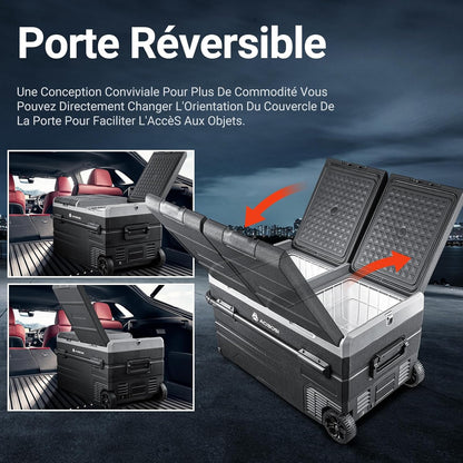 115L Glaciere Electrique Double Zone,Glaciere a Compression WiFi APP,12 V/24 V et 100-240 V Frigo Camping,-20 ℃ à 20 ℃,pour Voiture,Camion,Bateau,Camping,Car,Caravanes,Voyageant,Maison