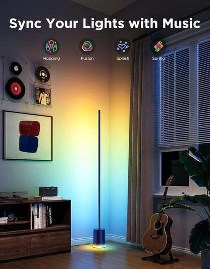 2026 Lampadaire Govee 2 avec Matter, LED RGBIC, Blanc Chaud et Froid, Compatible Alexa, 1725 lm, Synchronisation Musique, Modes Scènes, Lampadaire Intelligent pour Salon et Chambre, Noir (1 Pièce)