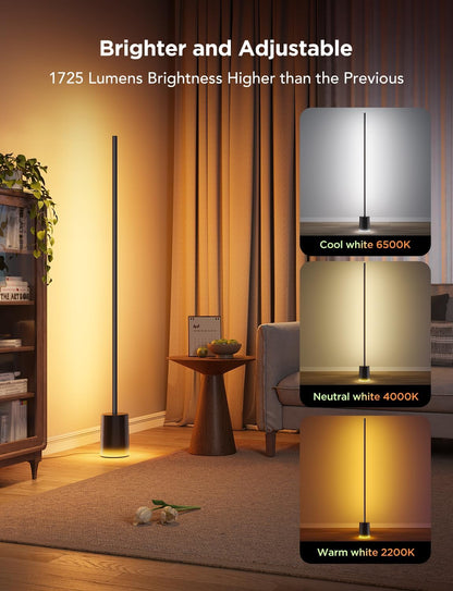 2026 Lampadaire Govee 2 avec Matter, LED RGBIC, Blanc Chaud et Froid, Compatible Alexa, 1725 lm, Synchronisation Musique, Modes Scènes, Lampadaire Intelligent pour Salon et Chambre, Noir (1 Pièce)