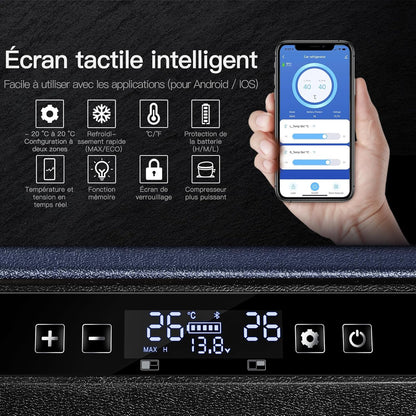 115L Glaciere Electrique Double Zone,Glaciere a Compression WiFi APP,12 V/24 V et 100-240 V Frigo Camping,-20 ℃ à 20 ℃,pour Voiture,Camion,Bateau,Camping,Car,Caravanes,Voyageant,Maison