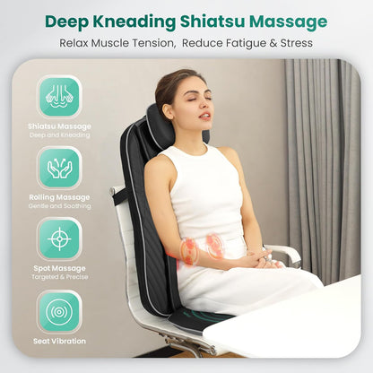 2026 Coussin de Massage Shiatsu Snailax avec Chaleur – Coussin de Fauteuil Massant pour Dos, Massage Kneading pour Maison et Bureau