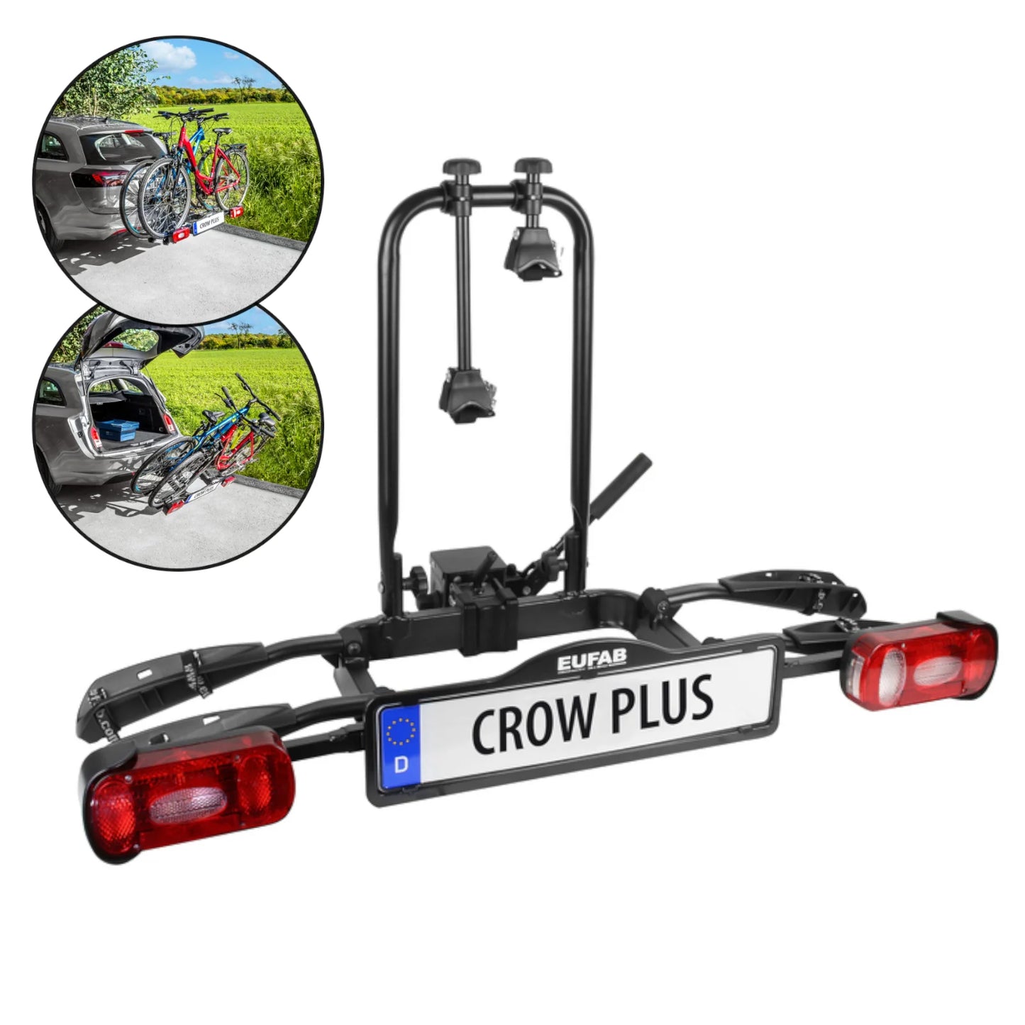 2026 Porte-vélos EUFAB CROW PLUS pour Attelage – Transport de 2 vélos / Vélos électriques jusqu'à 50 kg, Pliable