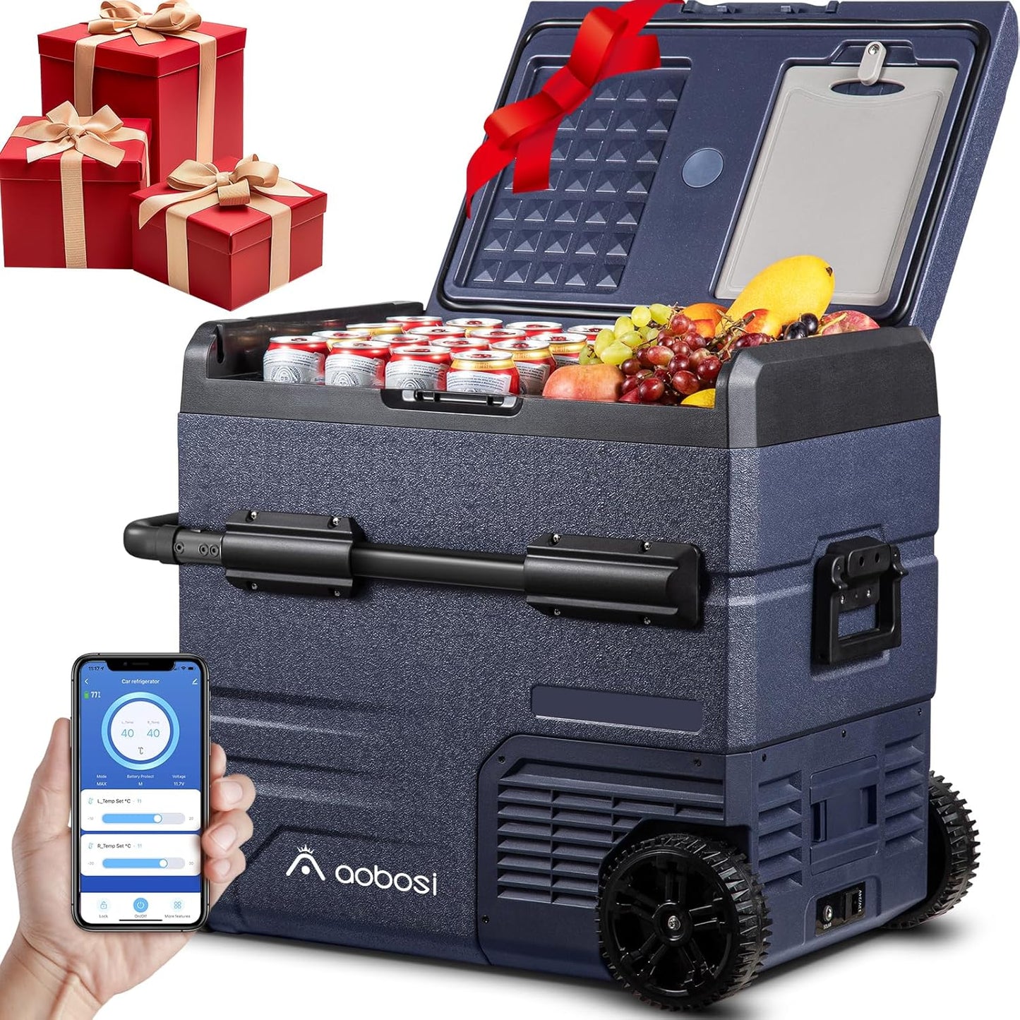 115L Glaciere Electrique Double Zone,Glaciere a Compression WiFi APP,12 V/24 V et 100-240 V Frigo Camping,-20 ℃ à 20 ℃,pour Voiture,Camion,Bateau,Camping,Car,Caravanes,Voyageant,Maison