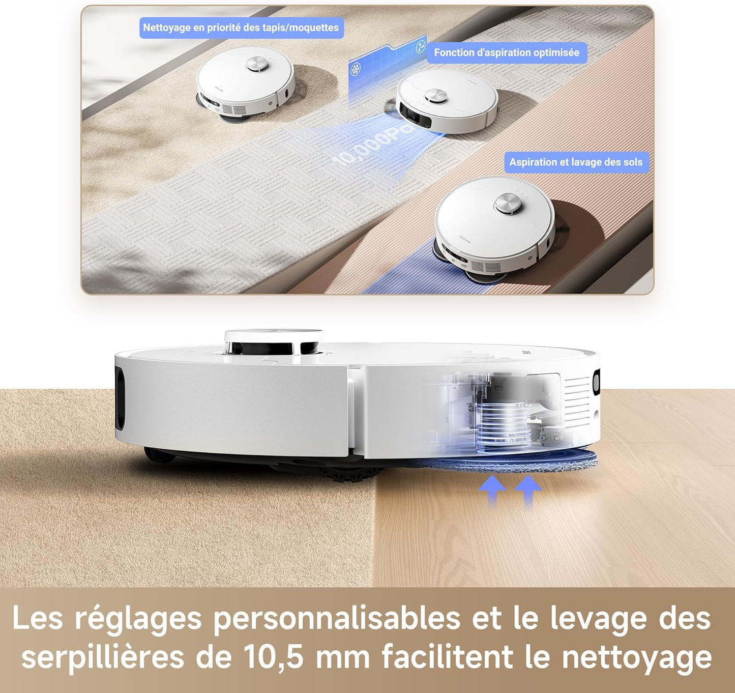L10s Ultra Gen 2 Robot Aspirateur Laveur 10 000 Pa, Technologie MopExtend RoboSwing, Base Entièrement Automatique, Mode Animaux, 32 réglages de niveau d'eau, Système de lavage des sols DuoScrub