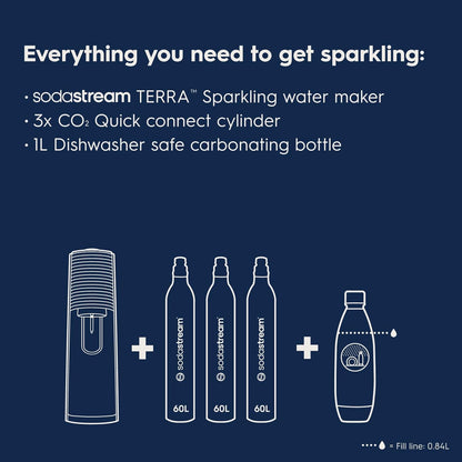2026 SodaStream Terra Machine à Eau Pétillante Bundle (Noir), avec CO2, Bouteilles Compatibles Lave-Vaisselle et Arômes Bubly Drops