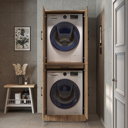ROOMART Dora Armoire de machine à laver, pour sèche-linge et machine à laver, en 4 couleurs, avec portes et planche coulissante (chêne anthracite)