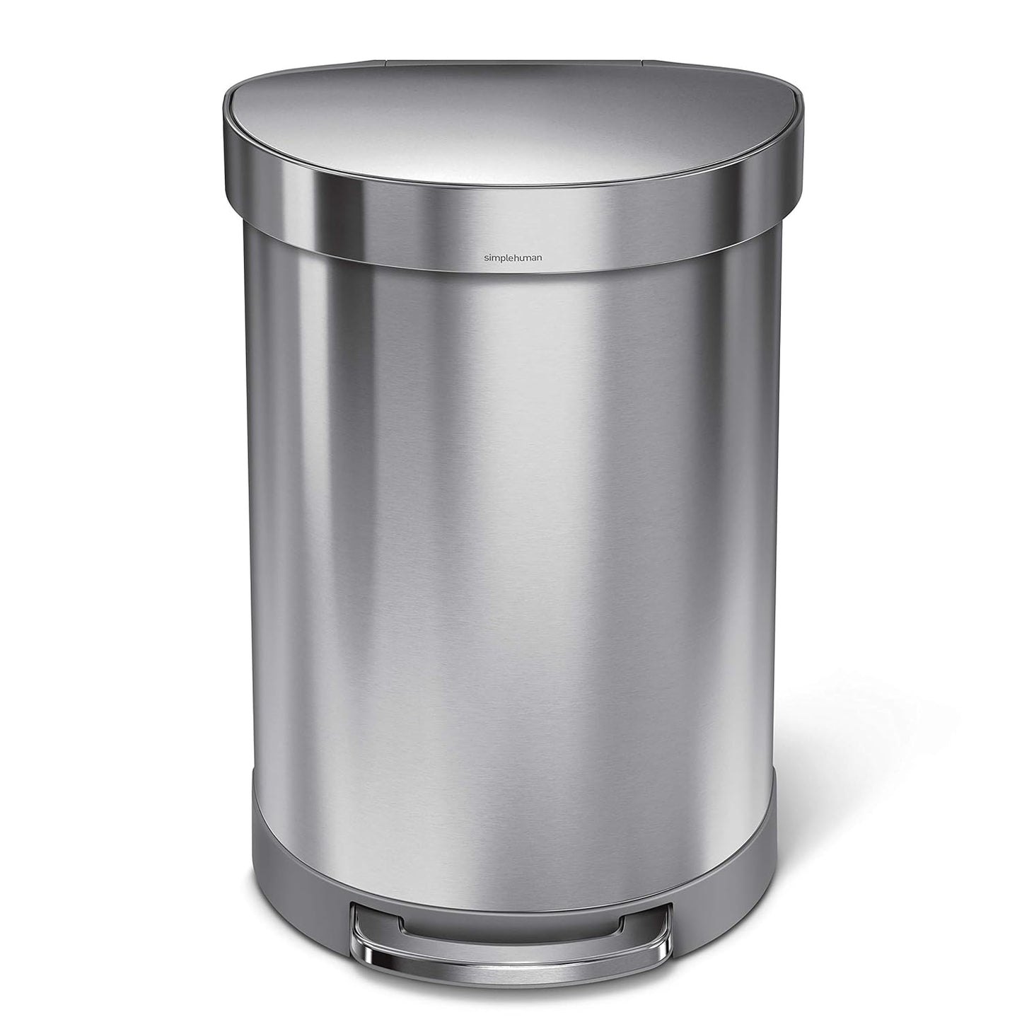 2026 Simplehuman Poubelle de Cuisine Semi-Ronde à Ouverture au Pied 60 Litres avec Couvercle à Fermeture Douce, Acier Inoxydable Brossé