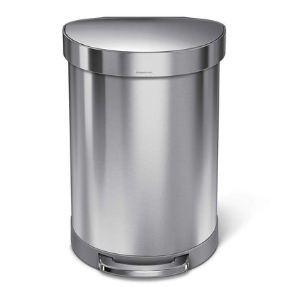 2026 Simplehuman Poubelle de Cuisine Semi-Ronde à Ouverture au Pied 60 Litres avec Couvercle à Fermeture Douce, Acier Inoxydable Brossé