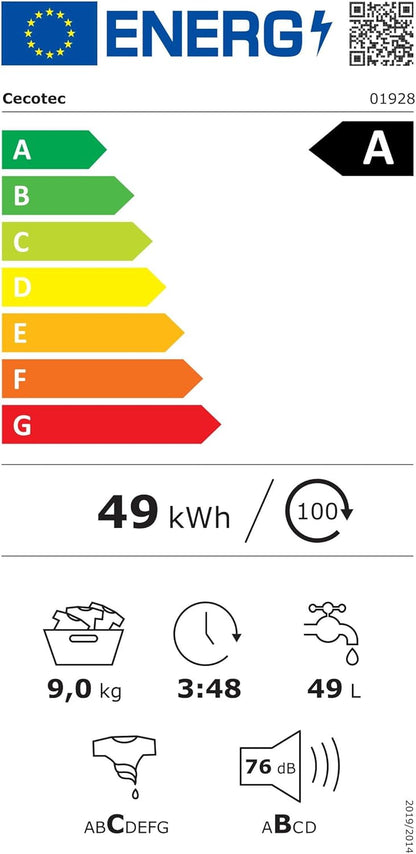 Cecotec Lave-linge 10Kg Bolero DressCode 10610 Inverter Steel A. Chargement Frontale, 1400 RPM, Steam Max, Motor Inverter Plus, 15 Programmes, OnSmart, Stop&Go, Caoutchouc Antibactérien, Drum Clean