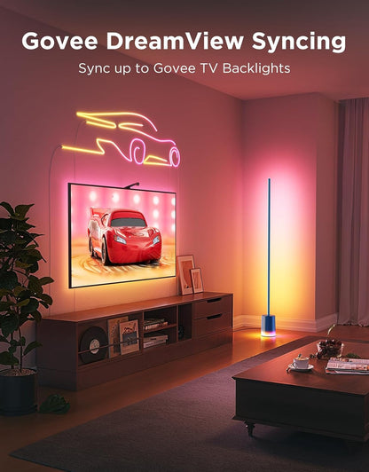 2026 Lampadaire Govee 2 avec Matter, LED RGBIC, Blanc Chaud et Froid, Compatible Alexa, 1725 lm, Synchronisation Musique, Modes Scènes, Lampadaire Intelligent pour Salon et Chambre, Noir (1 Pièce)