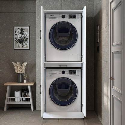 ROOMART Dora Armoire de machine à laver, pour sèche-linge et machine à laver, en 4 couleurs, avec portes et planche coulissante (chêne anthracite)