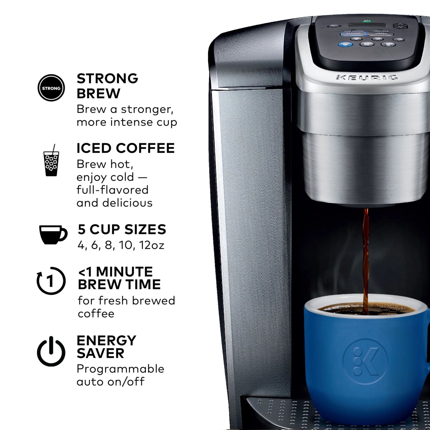 2026 Keurig K-Elite – Machine à Café à Dosettes K-Cup à Portion Unique, Finition Brossée Slate, Programmable pour Café Chaud et Glacé