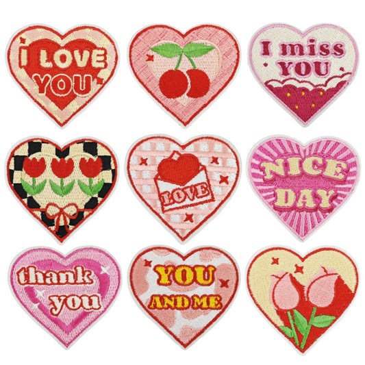 love heart embroidered patches cherry floral design iron on