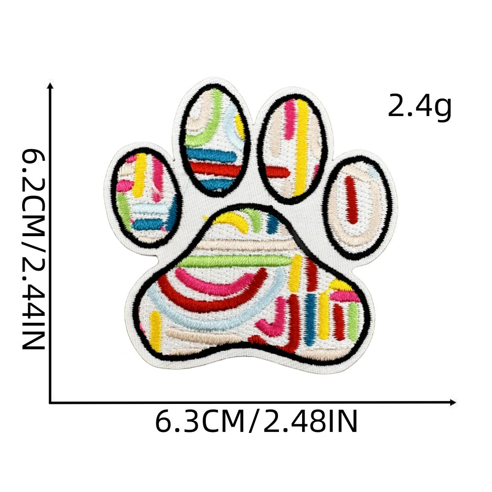 colorful animal paw print embroidered patches iron on
