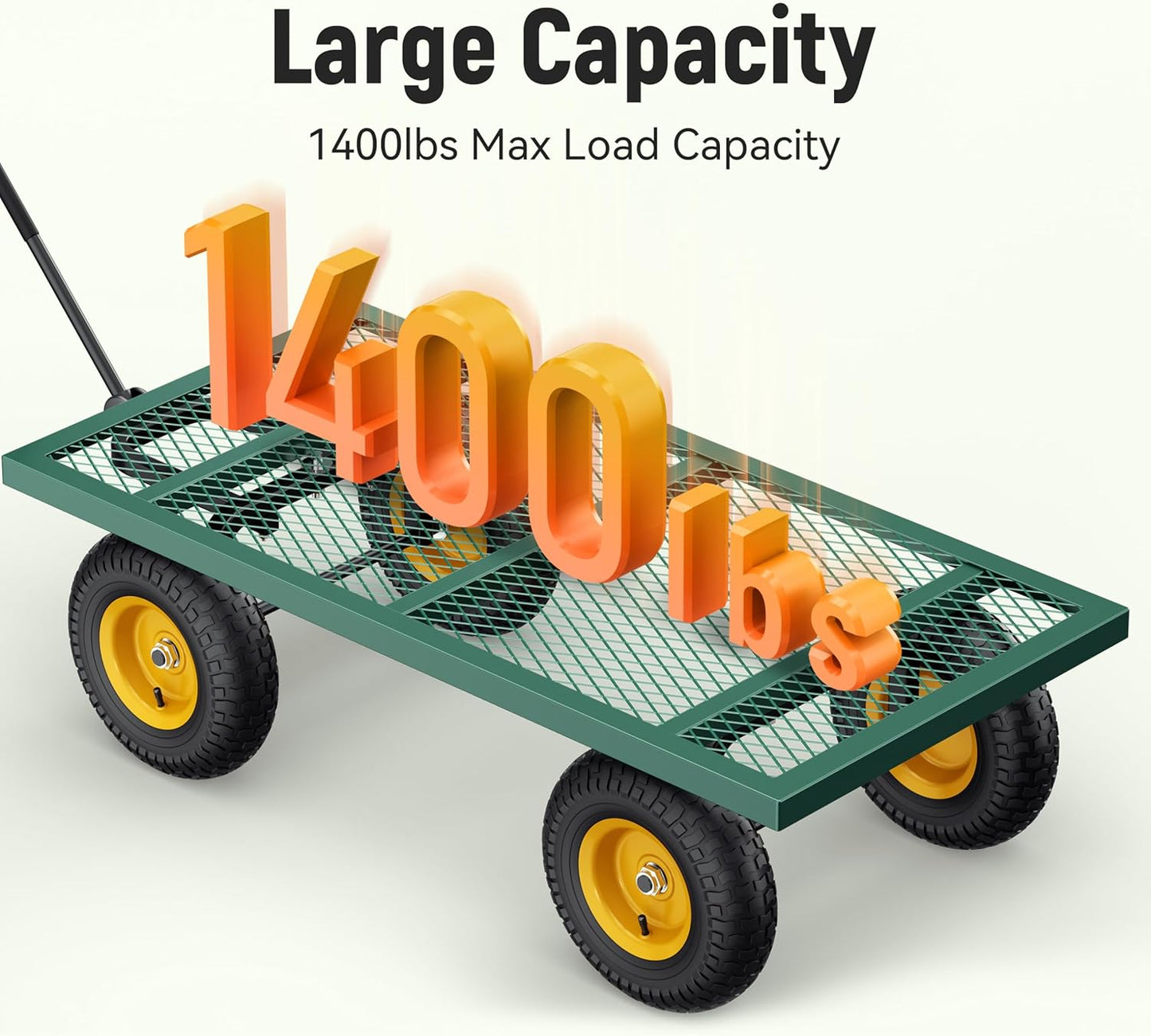 Chariot de jardin en acier 2026, 2 en 1, robuste, utilitaire, 635 kg (1400 lb), avec ridelles amovibles en filet pour le transformer en plateau, demi-tour à 240°, pneus pneumatiques de 33 cm (13 po), idéal pour la ferme, le jardin, la pelouse et le c